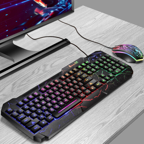 USB PC Gaming Headset Keyboard Mouse Set 114 Keys Letters LED Keyboard Red LED Light Headset for Laptop Computer Game Work 2