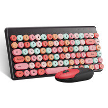 (Black) Wireless Keyboard Mouse Combo 2.4GHz Wireless 84-Keys Macaron Chocolate Round Keycaps Keyboard Office Mouse Set for Laptop PC