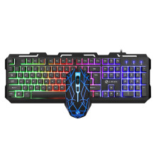 (Black) Wired Gaming Keyboard & Mouse Set RGB Backlight 1200DPI Gaming Mouse 104 Keys Mechanical Feeling Keyboard Combo