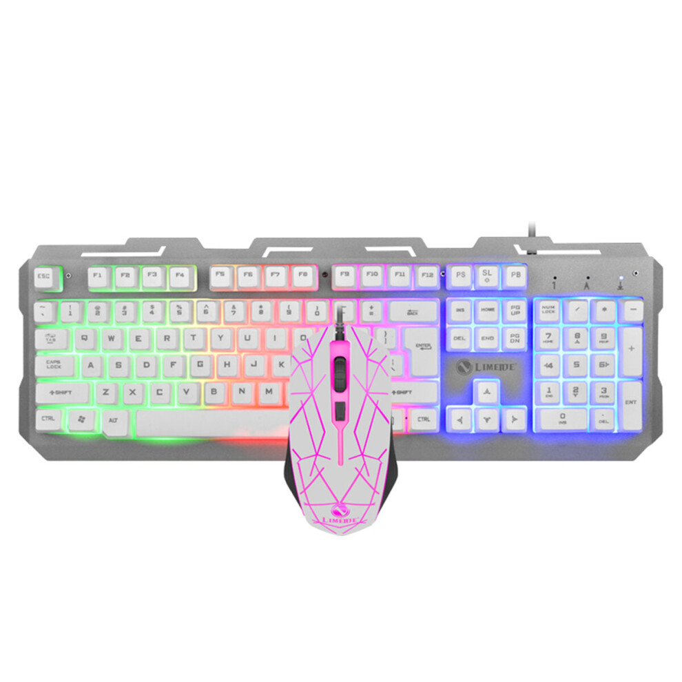 (White) Wired Gaming Keyboard & Mouse Set RGB Backlight 1200DPI Gaming Mouse 104 Keys Mechanical Feeling Keyboard Combo