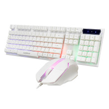 (White) Wired Keyboard & Mouse Set 104 Keys USB Wired Light Transmitting Keyboard Ergonomic Mouse RGB Rainbow Backlit Gaming Keyboard Mouse Combo