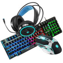 (Black (Rainbow Backlit)) 104-Key Waterproof Wired Mechanical Keyboard Headphones Mice Combo With Mic RGB Gaming Set