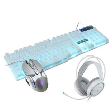 (White (Ice Blue Backlit)) 104-Key Waterproof Wired Mechanical Keyboard Headphones Mice Combo With Mic RGB Gaming Set