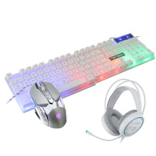 (White (colour Backlit)) 104-Key Waterproof Wired Mechanical Keyboard Headphones Mice Combo With Mic RGB Gaming Set