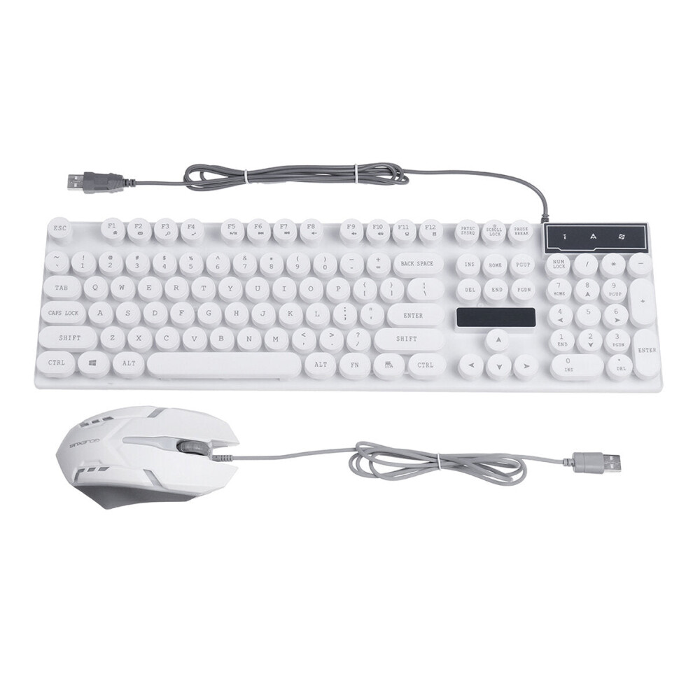 (White) Rainbow Backlit Usb Wired 104Key Mechanical Keyboard And 1600 Dpi Led Mouse Combo White 6112212787298