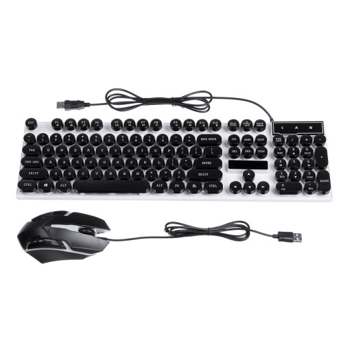 (Black) Rainbow Backlit USB Wired 104Key Mechanical Keyboard and 1600 DPI LED Mouse Combo