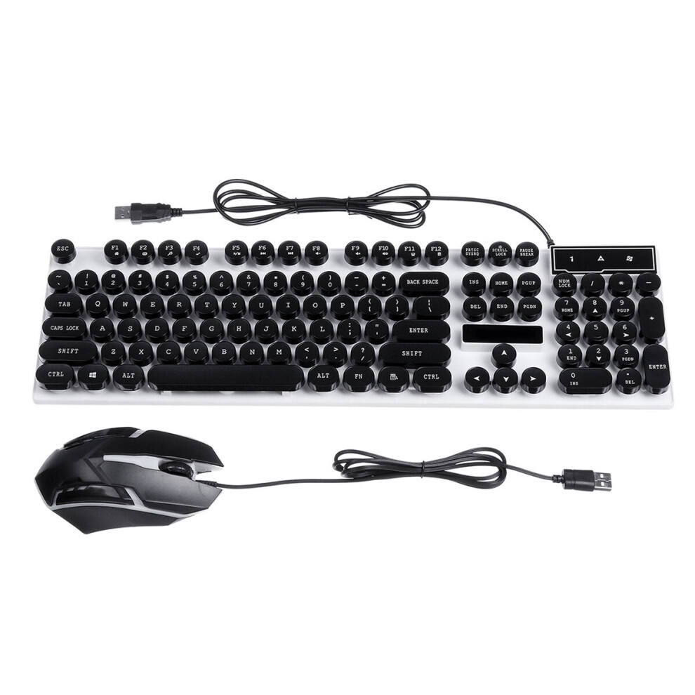 (Black) Rainbow Backlit Usb Wired 104Key Mechanical Keyboard And 1600 Dpi Led Mouse Combo Black 6112212787281