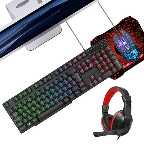 Gaming Keyboard and Mouse and Mouse pad and Gaming Headset Wired LED RGB Backlight Bundle 2