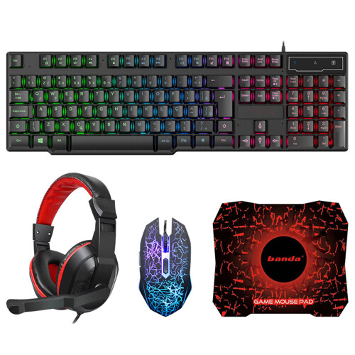 Gaming Keyboard and Mouse and Mouse pad and Gaming Headset Wired LED RGB Backlight Bundle 1
