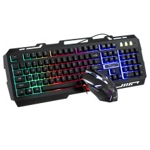 (Black) Mechanical Feel Wired Gaming Keyboard & Mouse Set 104 Keys USB Wired Keyboard 2400DPI Ergonomic Mouse LED Luminous Rainbow Backlit