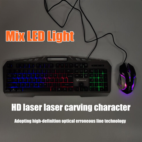 (White) Colorful Backlight Alloy Panel USB Wired Gaming Keyboard 2400DPI LED Gaming Mouse Combo 2