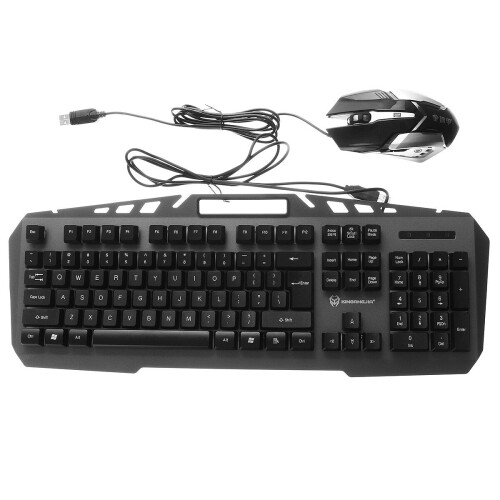 (Black) Colorful Backlight Alloy Panel USB Wired Gaming Keyboard 2400DPI LED Gaming Mouse Combo