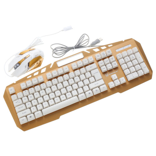 (White) Colorful Backlight Alloy Panel USB Wired Gaming Keyboard 2400DPI LED Gaming Mouse Combo