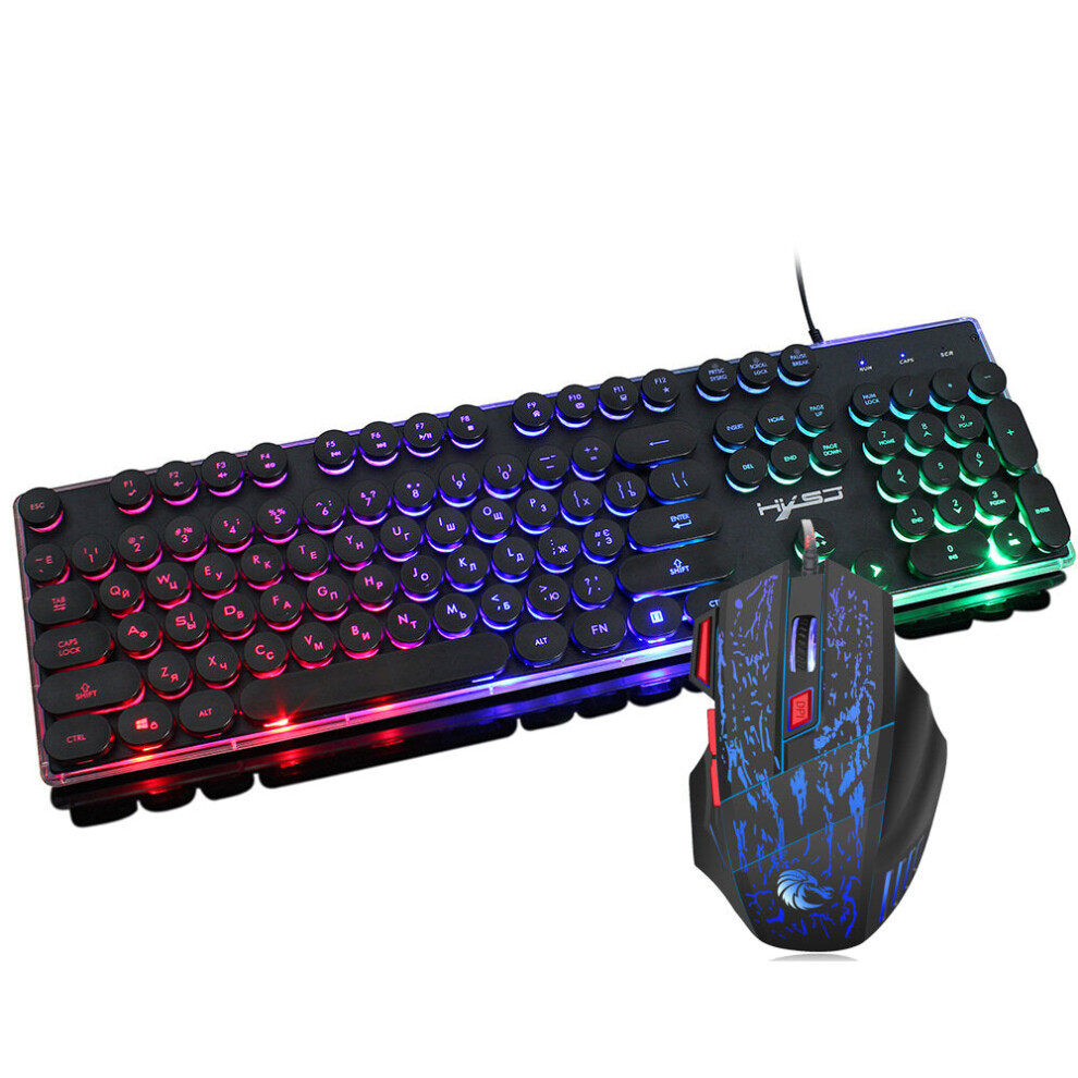 Russian Wired Gaming Keyboard & Mouse Set 104 Keys Rainbow Backlit Punk Keycaps Mechanical Feel Keyboard 5500Dpi 7 Buttons Computer Mouse 6112212789780