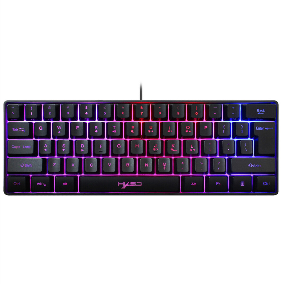 (Black) Wired Keyboard 61 Keys USB Wired RGB Backlit Gaming Keyboard For Office Gamers