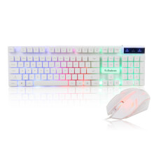 (white & rainbow light) Wired Keyboard & Mouse Set 104 Keys USB Wired Gaming Luminous LED Backlight Keyboard Mouse Combo Home Office Kit for Laptop Computer PC