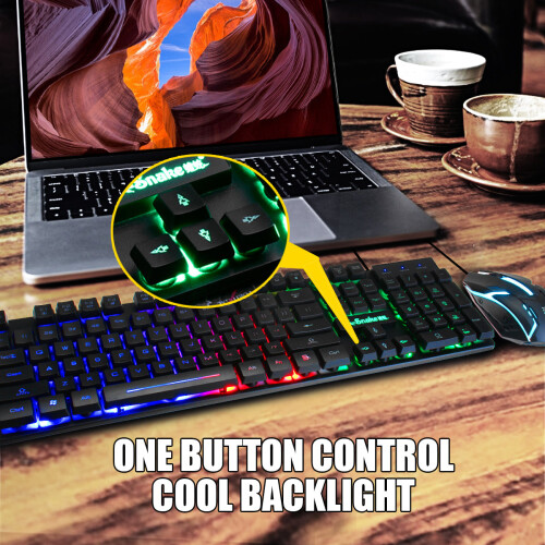 (White) Waterproof 104key LED USB Wired Gaming Keyboard & 1000DPI Mouse Combo Set Multi-Colored Changing Backlight Mouse for Computer Desktop Notebook 2