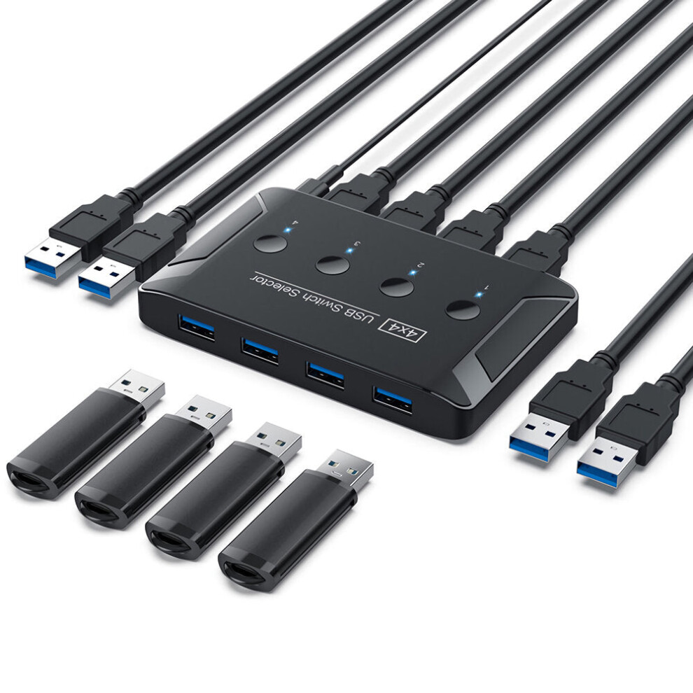 Usb3.0 Switch Selector Switcher 4-Port Usb Automatic 4-In-4-Out Hub Shared Switcher For Printer Keyboard Mouse Black 6112212778746