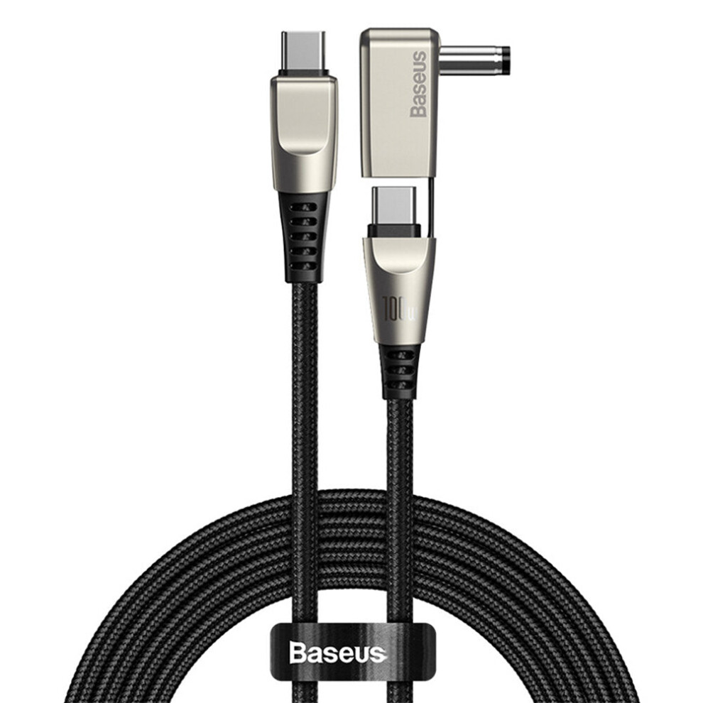 (A) Type-C to C+DC Round Square Fast Charging Data Cable 100W Double Head One Drive Two Flash Charging Data Line