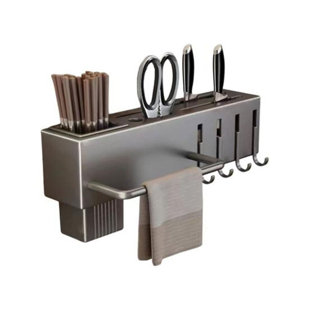 (grey, 30cm) Kitchen Cutlery Holder Wall Mounted Cutter Holder With Hooks Carbon Steel Cutter Storage Rack For Spoon Chopsticks Rust-resistant Utensil Organizer