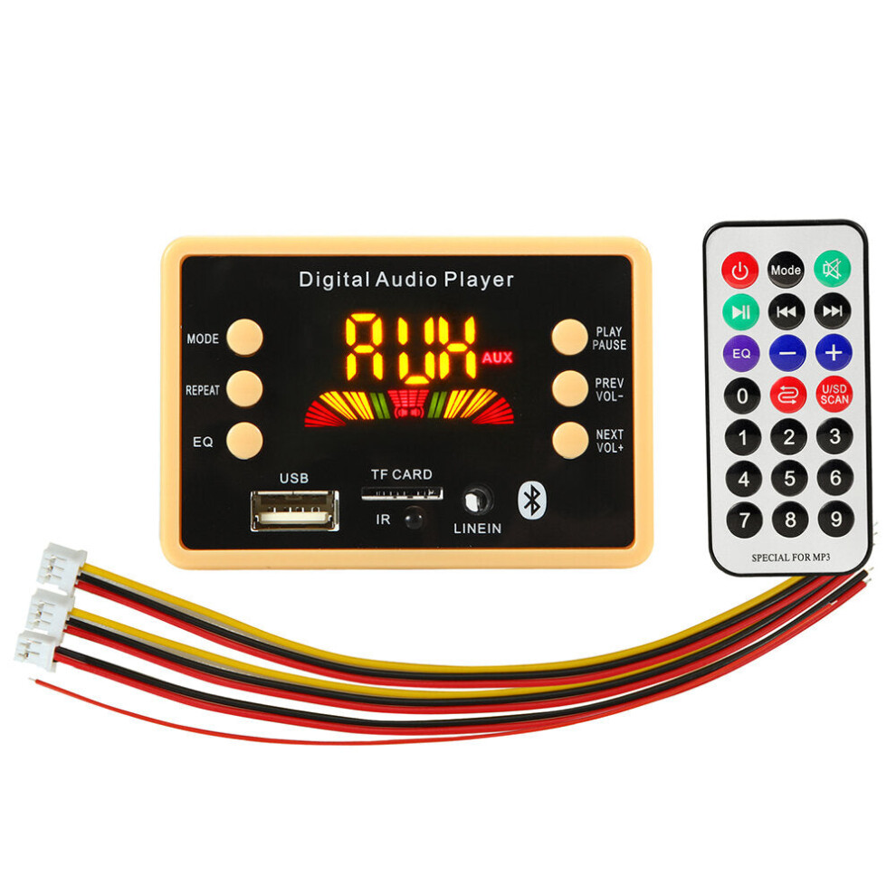 (12V) Bluetooth 5.0 Car MP3 Audio Decoder Board Lossless Format Folder Playback FM USB TF Card with Colorful Screen Remote Controller