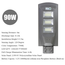 (90W) 30W 60W 90W LED Solar Street Light 5730 Lamp Beads Human Body Induction + Low Light Mode White Light