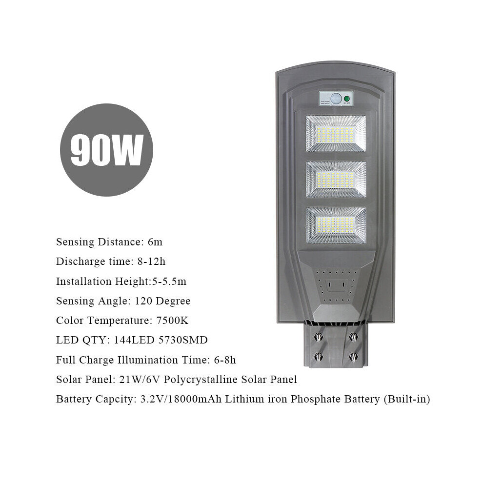 (90W) 30W 60W 90W LED Solar Street Light 5730 Lamp Beads Human Body Induction + Low Light Mode White Light