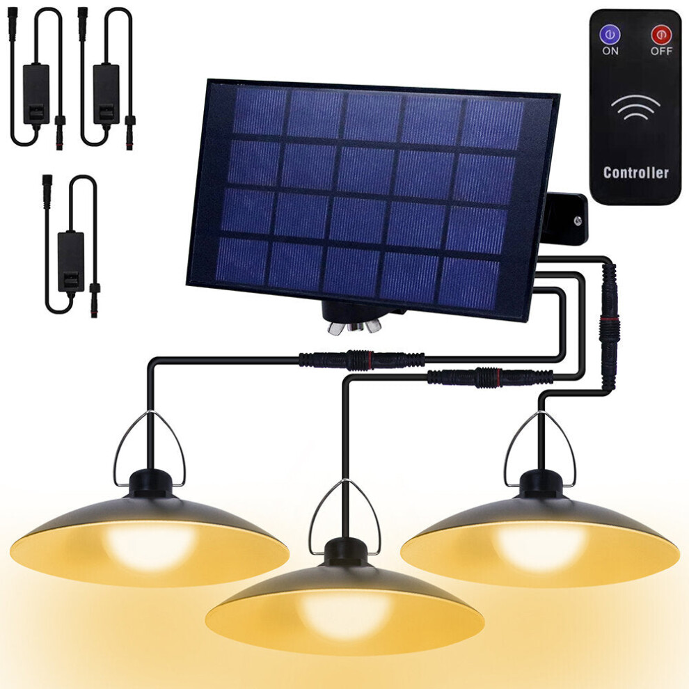 (3 Heads - Warm Light) 1/2/3/4 Head LED Solar Pendant Light IP65 Waterproof Outdoor Indoor Remote Control Solar Lamp for Garden Porch