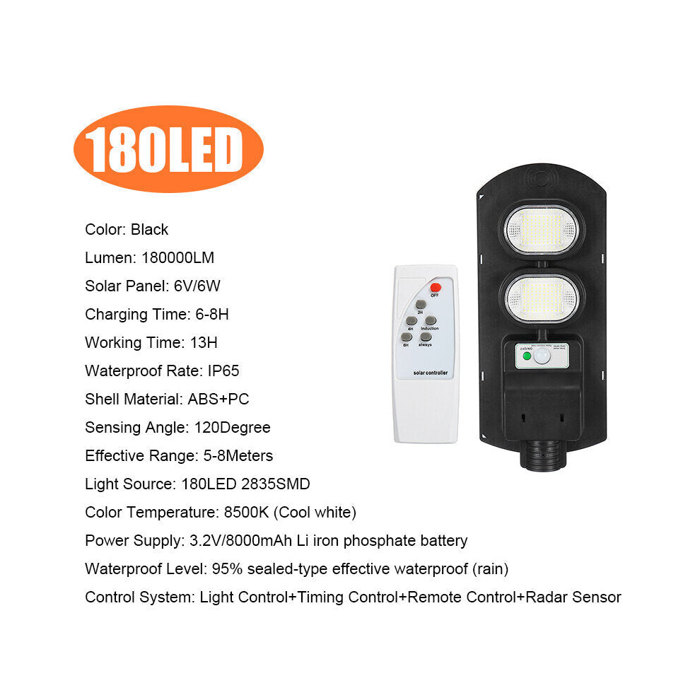 (180LED) 90/180/270/360/450LED Solar Street Light IP65 PIR Motion Sensor Wall Lamp+Timing Function+Remote Control