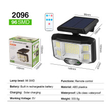 (96SMD All-in-one) Solar Lights Outdoor LED/COB Wireless Motion Sensor Light Integrate/Separate Design Wide Angle with 3 Lighting Modes IP65 Waterproof Garden Solar Lamp