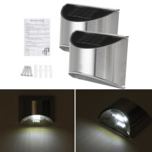 (White Light) 2pcs Waterproof Stainless Steel Solar Wall Lights Outdoor Fence Post Step Lights