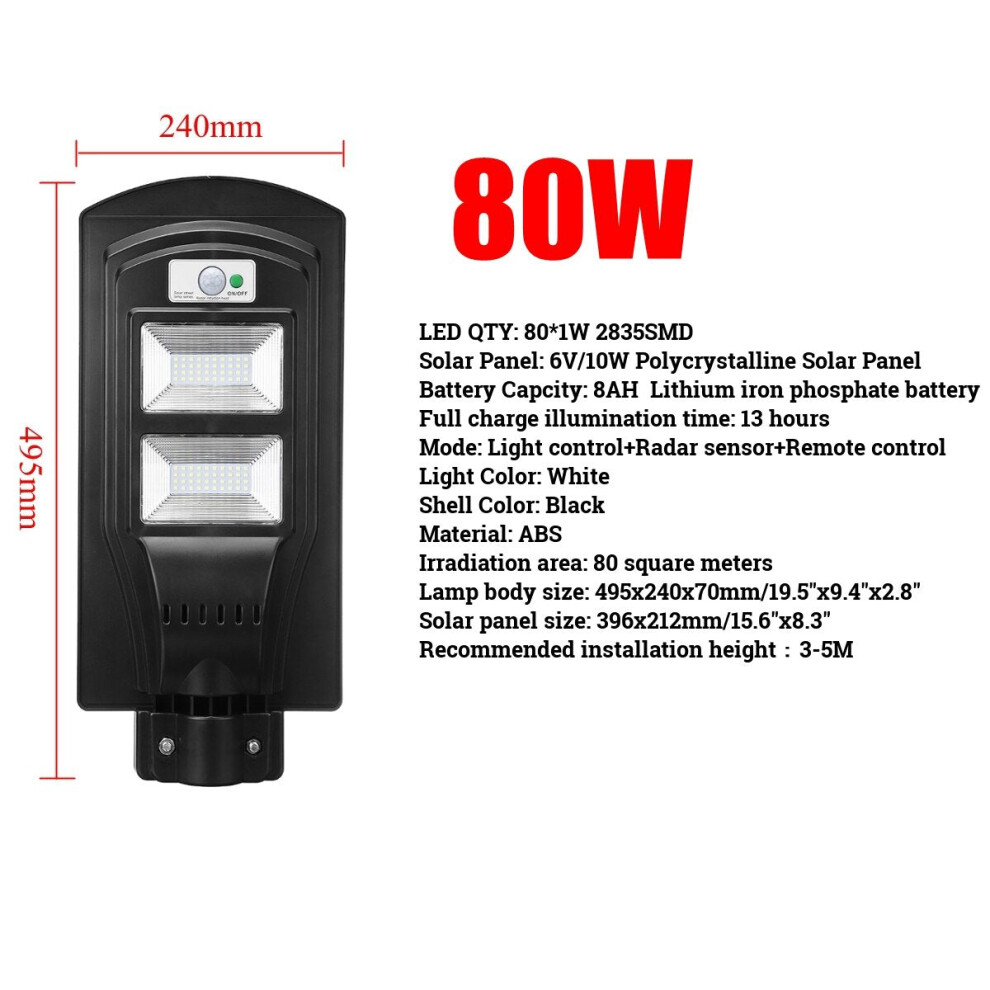 (80W) 3000W LED Solar Street Light Flood Light Motion Sensor Remote Outdoor Garden