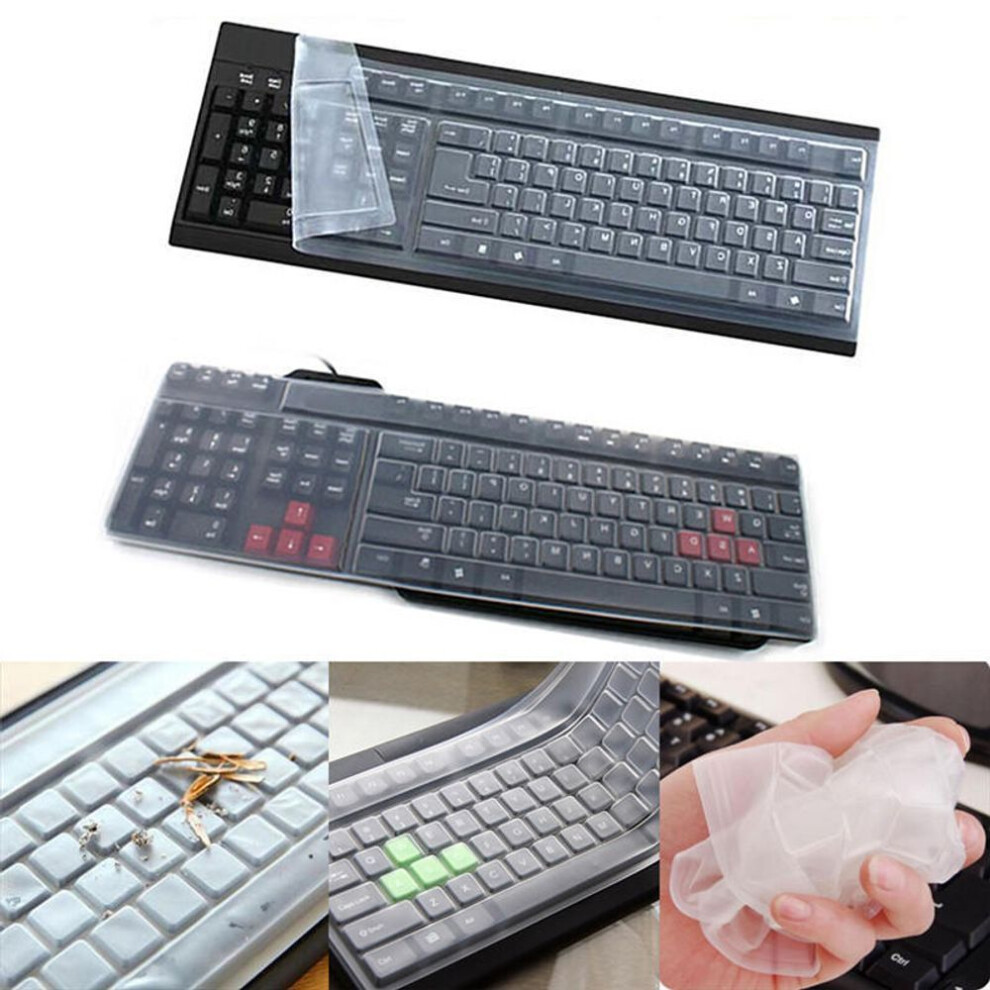 (transparent, 34cm*15cm*0.1cm) New 1pc Universal Silicone Desktop Computer Keyboard Cover Skin Protector Film Cover