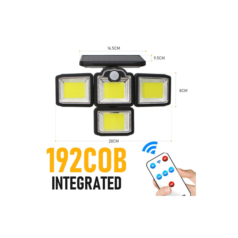 (Integrated-192 COB) 192/198 LED COB Outdoor Solar Lights 4 Head Motion Sensor 270 Wide Angle Lighting Waterproof Remote Control Solar Garden Wall Lam-image-OPC-PFZRG5Y-NEW