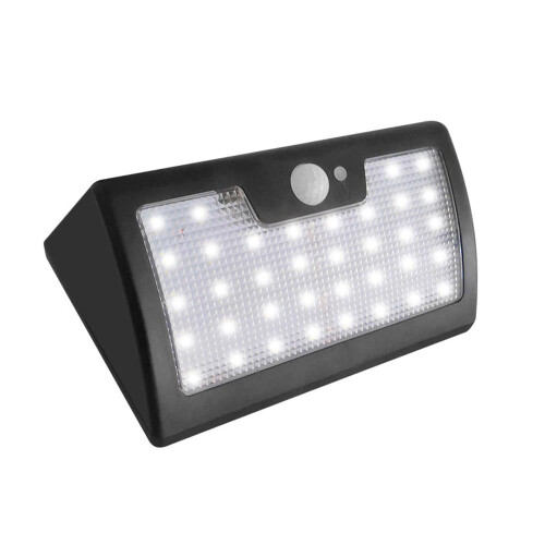 (Black, Warm Light) 6W Solar Powered 40 LED 6 Modes PIR Motion Sensor Remote Control Dimmable Wall Light Waterproof 2