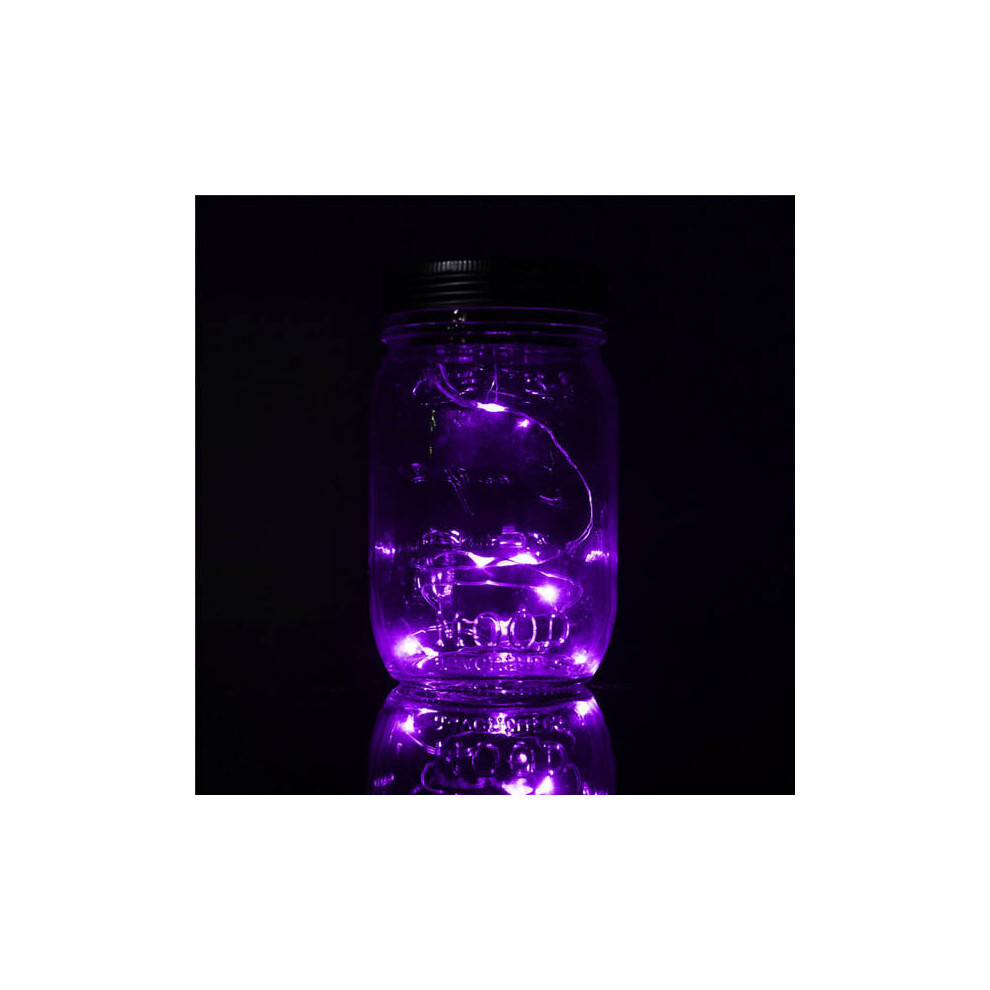 (Purple) Christmas light Solar Power Hanging Glass Jar Lamp 8 LED Beads Garden Courtyard Landscape Decor Light