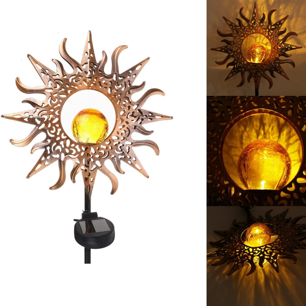 Outdoor Wrought Iron Ground Plug Solar Lawn Lamp Golden Sun Retro Hollow Courtyard Landscape Projection Lamp