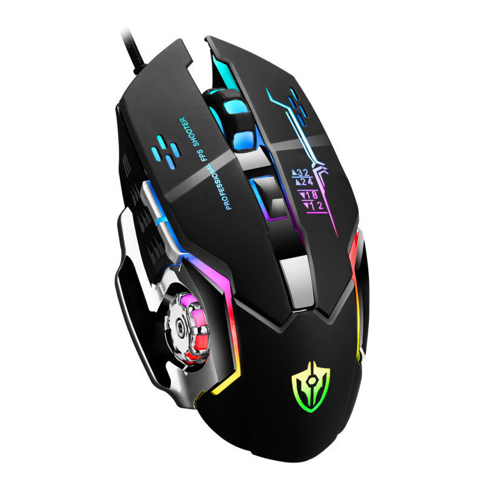 (Black) Wired Gaming Mouse Metal Base 800-3200Dpi 4 Colors Breathing Backlight Ergonomic Home Office Mice For Desktop Computer Laptop Pc Black 5284966052180