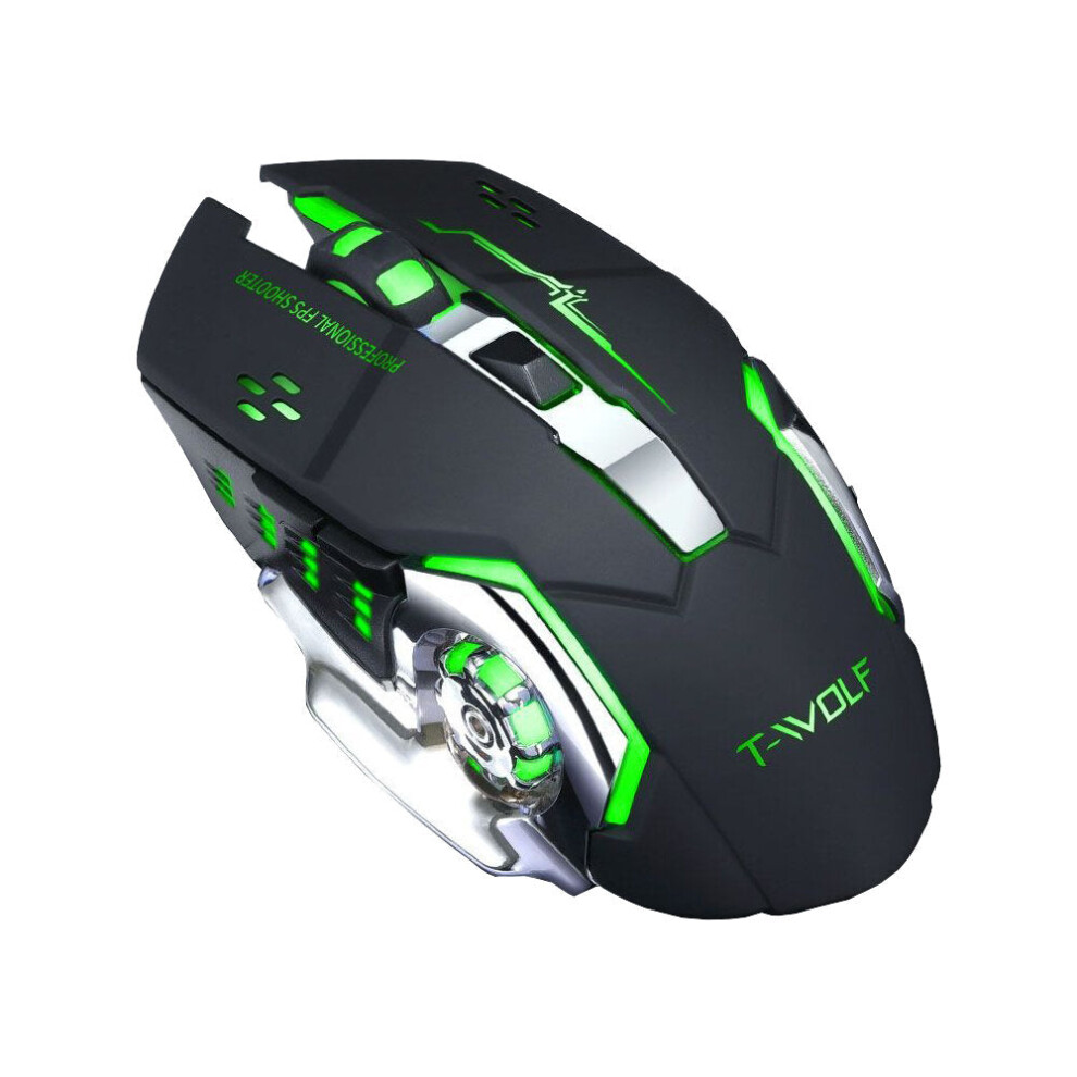 (Green) Wireless Rechargeable Mouse 2400DPI Bluetooth5.0+2.4G Dual Mode 4 Buttons Home Office Mouse with LED Backlit for Laptop PC Notebooks-image-OPC-PFZRHJT-NEW