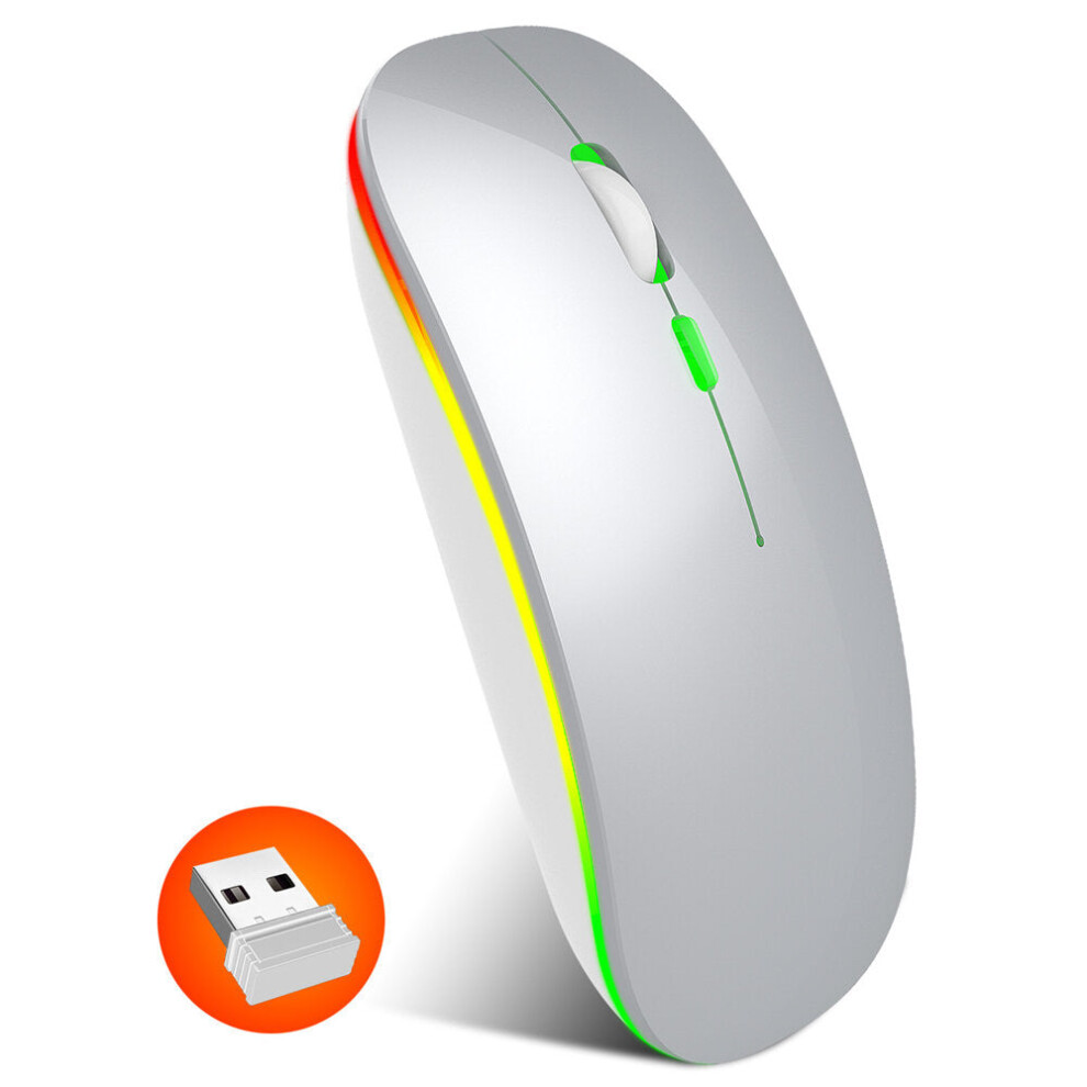 (Silver) Ultra-Thin Wireless Mouse 2.4G Rechargeable Wireless Silent Mouse Ergonomic Design 1600 DPI for Home Office