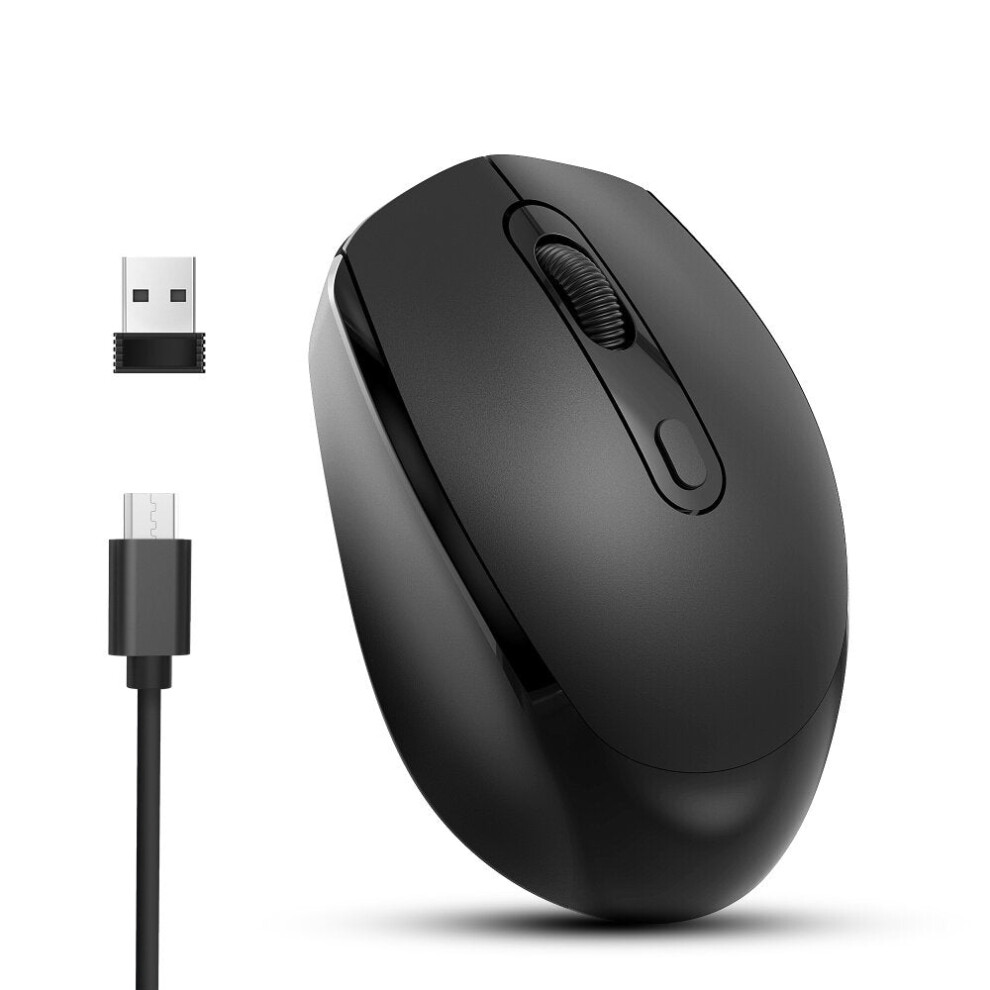 (Black) Mouse 2.4Ghz Wireless 1600Dpi Rechargeable Mice With Usb Receiver For Pc Laptop Computer Black 6112212789674