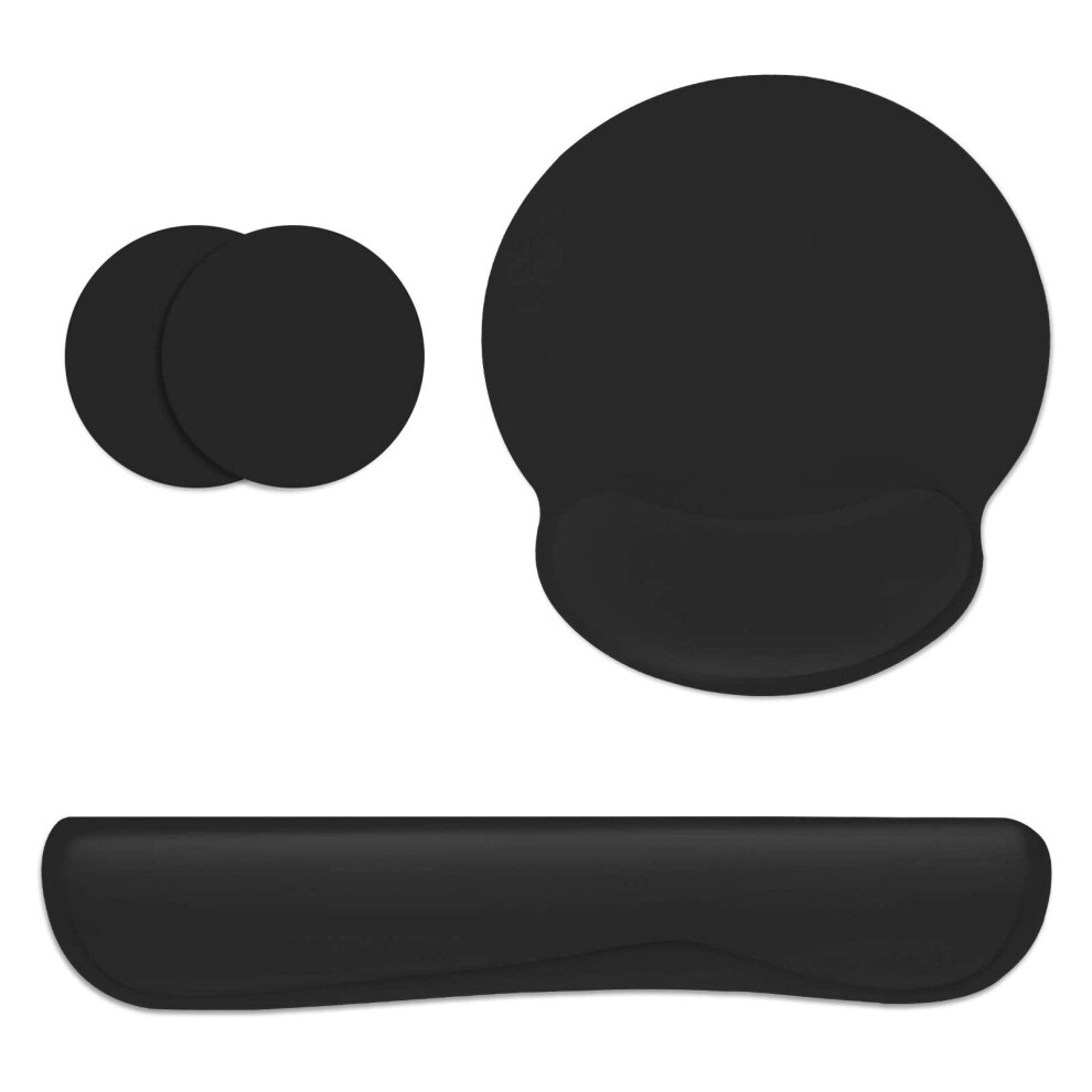 (Black) Mouse Pad with Wrist Support Keyboard Wrist Rest Durable Comfortable 2 Set for Laptop Office Gaming Working with 2 Pcs PU&Cork Coasters