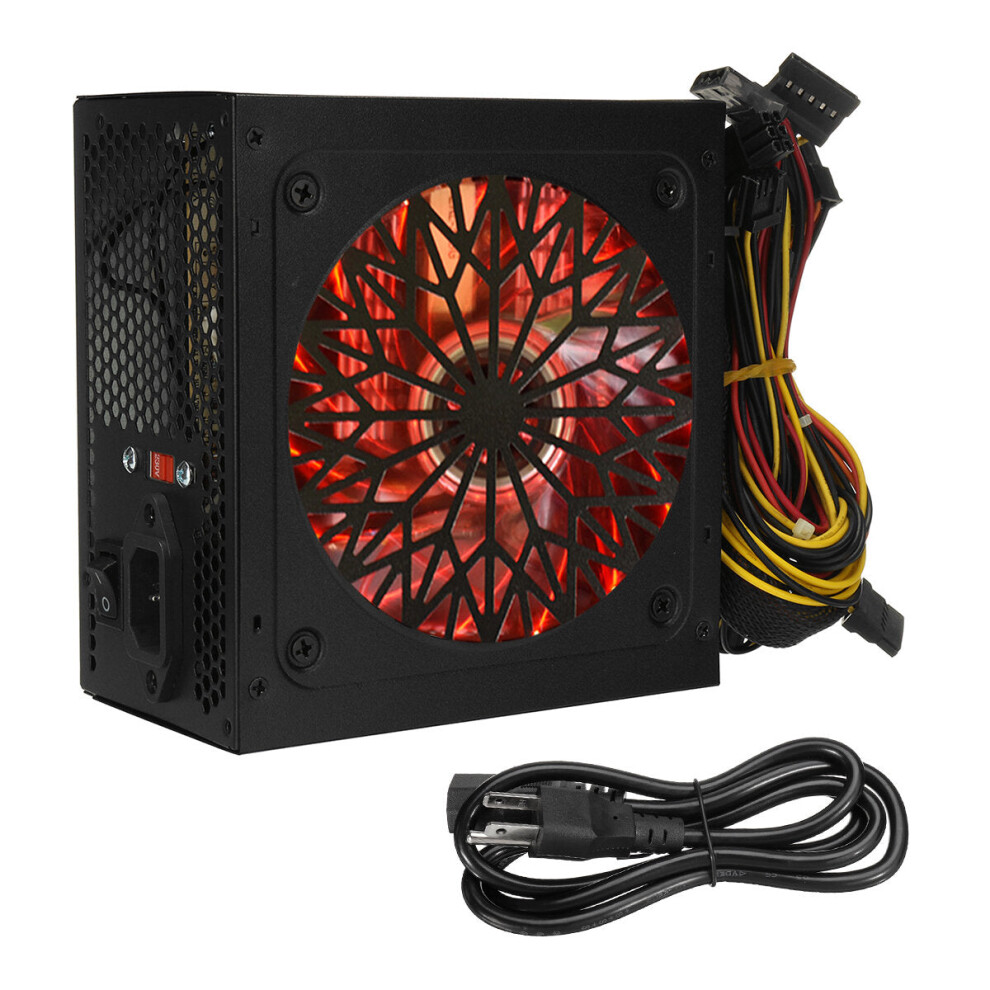 (Red, US Plug) 650W PSU PC Power Supply ATX Power Supply Unit Quiet 120mm Fan SATA