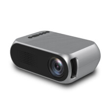 (Grey, EU Plug) Mini LED Projector Built-in Battery Home Pico Projector Suit for Power Bank Outdoor Movie AV/SD/USB/HDMI