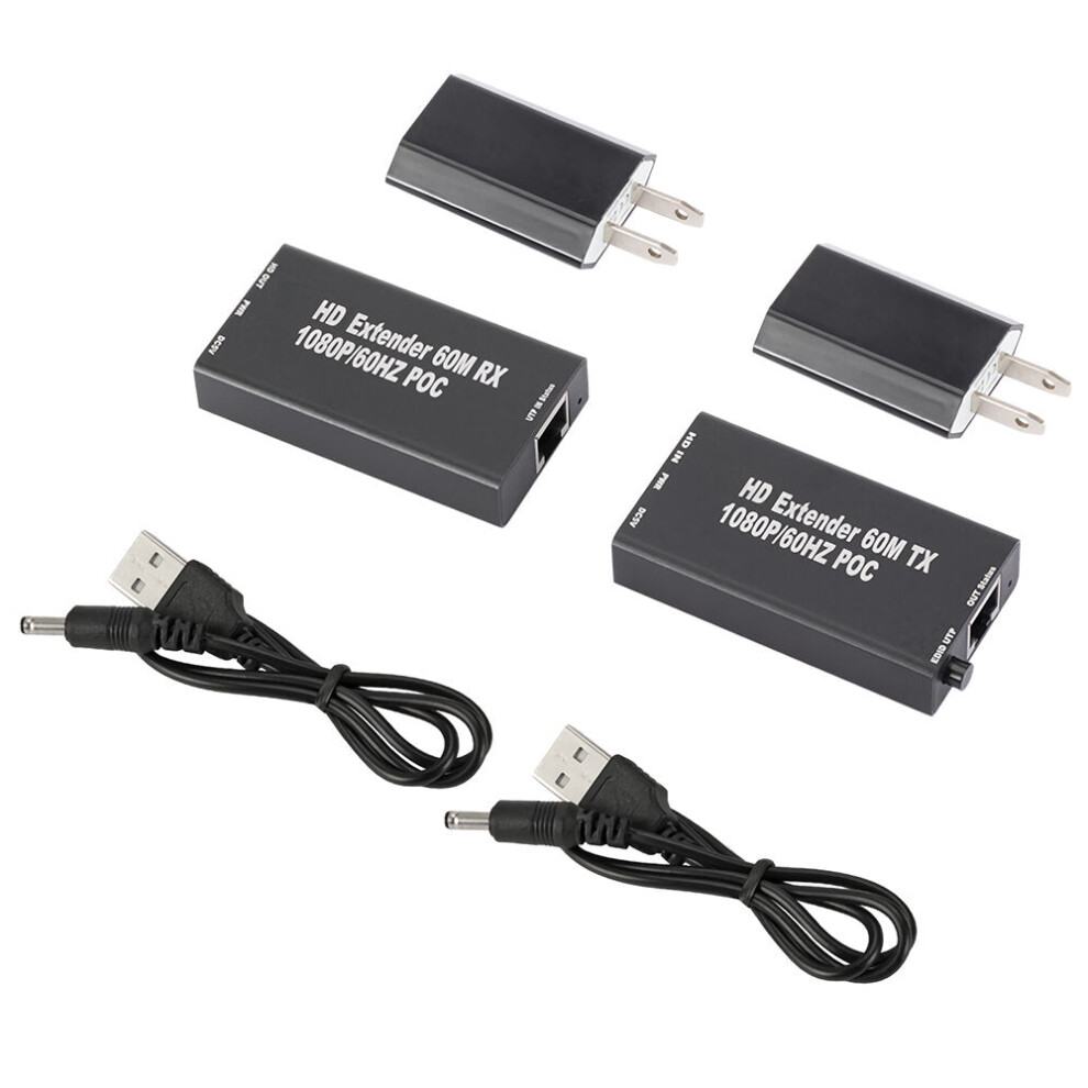 (US Plug) HDMI-compatible to RJ45 Network Extender 1080P HDMI-compatible Ethernet Adapter Network Repeaters (Tx + Rx)