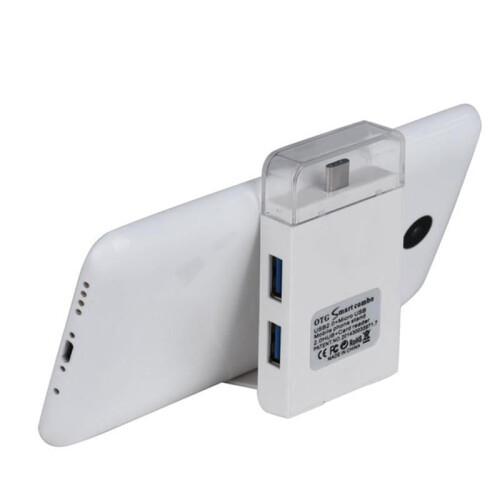 (White) Type-c Dual USB 2.0 Micro USB OTG Desktop Holder Memory Card TF Card Reader for Mobile Phone 2
