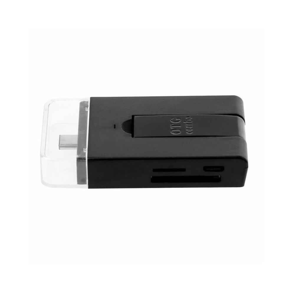 (Black) Type-c Dual USB 2.0 Micro USB OTG Desktop Holder Memory Card TF Card Reader for Mobile Phone