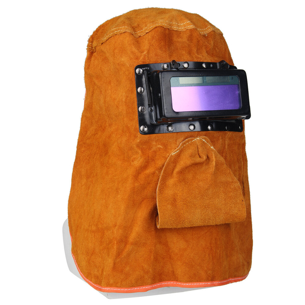 (Anti-UV Colorful) Solar Auto Darkening Filter Lens Welder Leather Hood Breathable Helmet Mask with Glasses