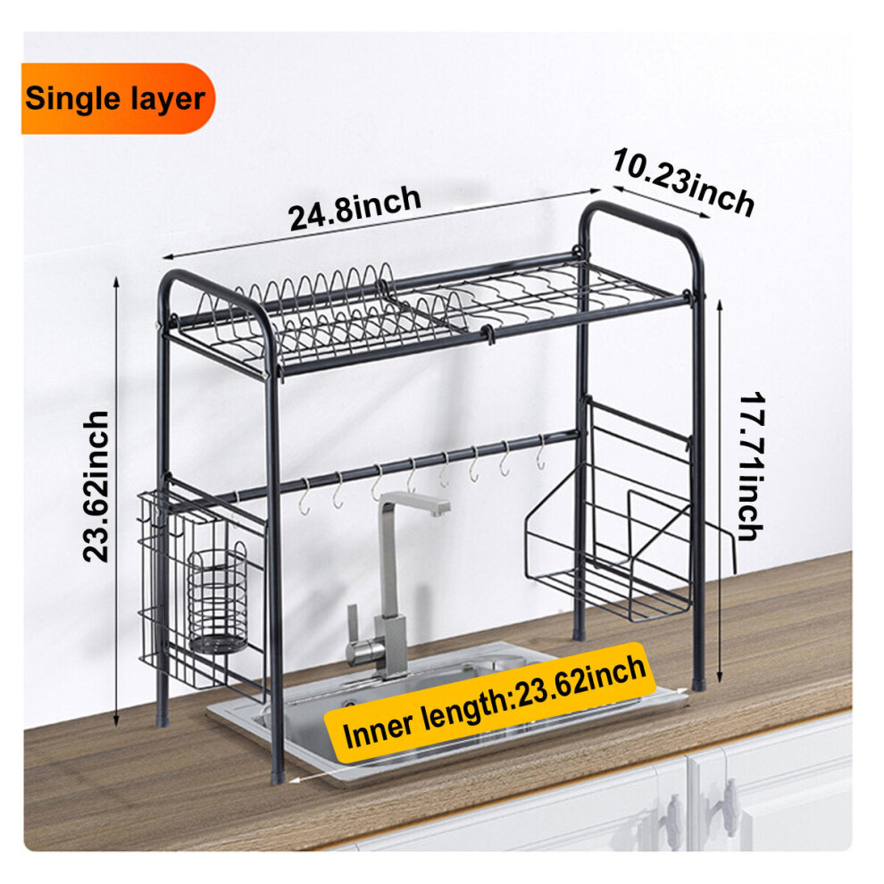 (S) 63/83cm Sink Storage Rack 1/2 Layers Kitchen Over Sink Dish Drying Drain Shelf Dish Chopsticks Storage Holder Organizer