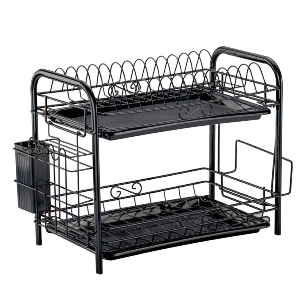 (Silver 3 Tiers With cup rack) 2/3 Tiers Dish Drainer Holder Metal Drying Rack Basket Bowl Dish Draining Shelf Dryer Tray Holder Kitchen Sink Organizer Home